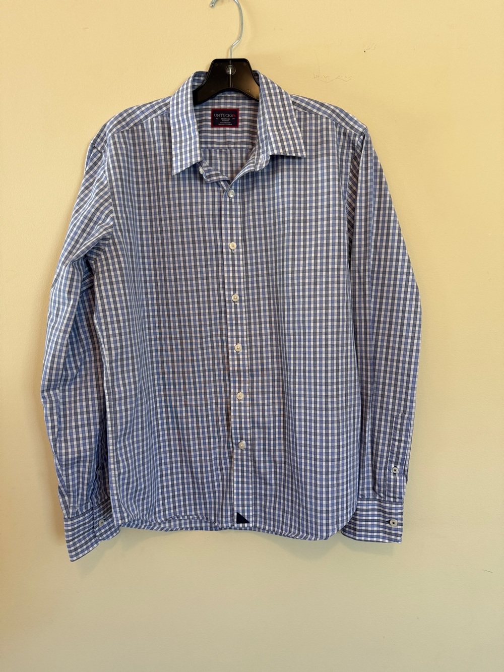 UNTUCKit Blue & White Gingham Button-Down Shirt – Men’s Medium Slim Fit - Picture 4 of 9